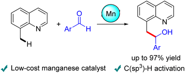 Graphical abstract: Manganese(i)-catalyzed nucleophilic addition of C(sp3)–H bonds to aldehydes