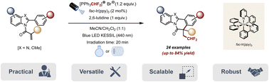 Graphical abstract: Visible light-mediated difluoromethylation/cyclization in batch and flow: scalable synthesis of CHF2-containing benzimidazo- and indolo[2,1-a]isoquinolin-6(5H)-ones