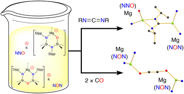 Graphical abstract: Mixing and matching N,N- and N,O-chelates in anionic Mg(i) compounds: synthesis and reactivity with RN [[double bond, length as m-dash]] C [[double bond, length as m-dash]] NR and CO
