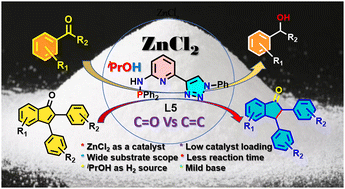 Graphical abstract: ZnCl2-catalysed transfer hydrogenation of carbonyls and chemoselective reduction of the C [[double bond, length as m-dash]] C bond in α,β-unsaturated ketones
