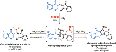 Graphical abstract: Diversity-oriented synthesis of chromone inden-1-one-fused cyclopentadienylides and C-acylated chromone adducts via allylic phosphorus ylides