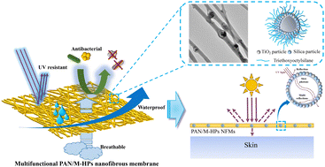 Graphical abstract: Multifunctional polyacrylonitrile-SiO2/TiO2 hollow particle nanofibrous membranes with robust ultraviolet resistance and antibacterial effect