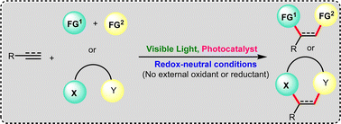 Graphical abstract: Visible-light-induced redox-neutral difunctionalization of alkenes and alkynes