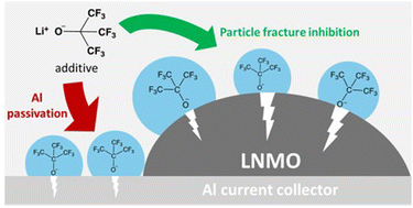 Graphical abstract: Understanding the electrolyte additive properties of lithium nonafluoro-tert-butoxide for its application in high-voltage LiNi0.5Mn1.5O4-graphite batteries