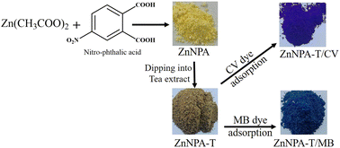 Graphical abstract: Highly enhanced cationic dye adsorption from water by nitro-functionalized Zn-MOF nano/microparticles and a biomolecular binder for improving the reusability