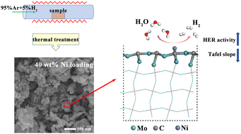 Graphical abstract: Mo2C coated with Ni nanoparticles as the cathode catalyst towards efficient hydrogen evolution reaction: an experimental and computational investigation