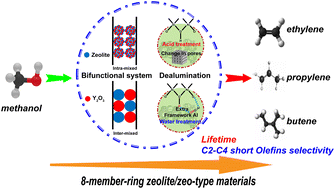 Graphical abstract: Assessing the effects of dealumination and bifunctionalization on 8-membered ring zeolite/zeo-type materials in the methanol-to-olefin catalytic process