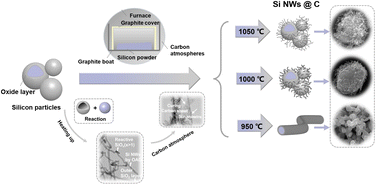 Graphical abstract: One-step chemical vapor deposition synthesis of Si NWs@C core/shell anodes without additional catalysts by the oxide-assisted growth mechanism for lithium-ion batteries