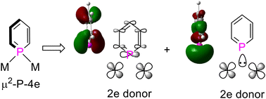 Graphical abstract: The case of a μ2-P aromatic phosphinine as a 4-electron donor forming σ- and π-three–center-two-electron bonds