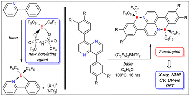 Graphical abstract: Direct C–H electrophilic borylation with (C6F5)2B–NTf2 to generate B–N dibenzo[a,h]pyrenes