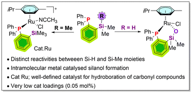 Graphical abstract: Cationic and neutral ruthenium(ii) complexes bearing silyl-phosphines: synthesis, structures, and catalytic studies in selective hydroboration of carbonyl compounds