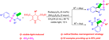 Graphical abstract: A radical Smiles rearrangement difunctionalization of activated alkenes via desulfonylation and insertion of sulfur dioxide relay strategy