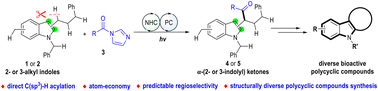 Graphical abstract: N-heterocyclic carbene and photocatalyst-catalyzed rapid access to indole ketones via radical C(sp3)–H acylation