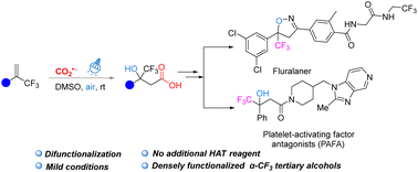 Graphical abstract: Visible-light-induced hydroxycarboxylation of α-trifluoromethylstyrenes to construct densely functionalized α-CF3 tertiary alcohols