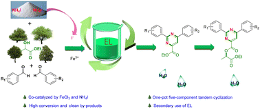 Graphical abstract: One-pot FeCl3-catalyzed sustainable synthesis of pyrimidines using ammonium iodide, aldehydes and alkyl lactate as raw materials