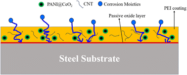 Graphical abstract: A ‘tortuous path’ and ‘protective oxide layer’ work in tandem in unique corrosion-resistant polyetherimide coatings