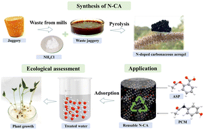 Graphical abstract: Green synthesis of a disordered N-doped carbonaceous aerogel from waste for the removal of over-the-counter drugs and environmental assessment