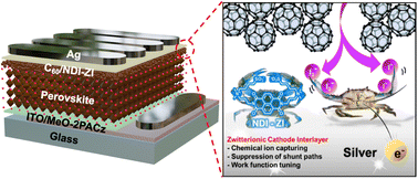 Graphical abstract: Improved photovoltaic performance and stability of perovskite solar cells by adoption of an n-type zwitterionic cathode interlayer