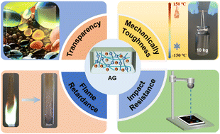 Graphical abstract: Optically transparent and mechanically tough glass with impact resistance and flame retardancy enabled by covalent/supramolecular interactions