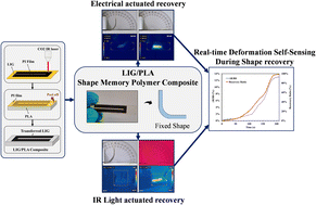 Graphical abstract: Development of a laser induced graphene (LIG) and polylactic acid (PLA) shape memory polymer composite with simultaneous multi-stimuli response and deformation self-sensing characteristics