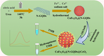 Graphical abstract: Hydroquinone colorimetric sensing based on core–shell structured CoFe2O4@N-GQDs@CeO2 nanocomposites as oxidase mimics