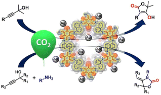Graphical abstract: Utility of silver nanoparticles embedded on a covalent organic framework as a highly active catalyst for carboxylative cyclization with CO2: a sustainable route for production of tetronic acids and oxazolidinones