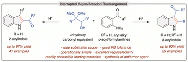 Graphical abstract: α-Hydroxydimethylacetal/ketal as an α-hydroxycarbonyl equivalent in interrupted Heyns/Amadori rearrangement: regioselective synthesis of substituted C2- and C3-acylindoles