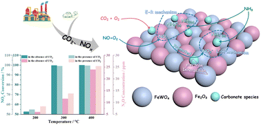 Graphical abstract: Revealing the influencing mechanism of CO2 on SCR of NOx with NH3 over FeW mixed oxide catalyst: interactions of carbonate-Fe2O3–FeWO4