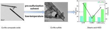 Graphical abstract: The critical role of solvent polarity in the preparation of tube-like Co–Mo sulfide catalysts for the hydrodeoxygenation of stearic acid