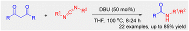 Graphical abstract: DBU-mediated synthesis of amides from carbodiimides and unstrained 1,3-diketones