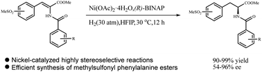 Graphical abstract: Nickel-catalyzed asymmetric hydrogenation of substituted cinnamic acid esters to synthesize methylsulfonyl-derived phenylalanine