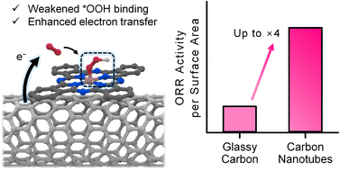 Graphical abstract: Electronic structure modification of metal phthalocyanines by a carbon nanotube support for efficient oxygen reduction to hydrogen peroxide