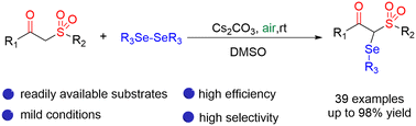 Graphical abstract: Transition metal-free C(sp3)–H selenation of β-ketosulfones