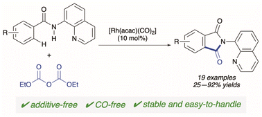 Graphical abstract: Rhodium-catalysed additive-free carbonylation of benzamides with diethyl dicarbonate as a carbonyl source