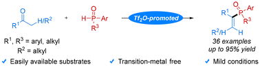 Graphical abstract: Synthesis of alkenylphosphine oxides via Tf2O promoted addition–elimination of ketones and secondary phosphine oxides