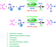Graphical abstract: DMSO promoted catalyst-free oxidative C–N/C–O couplings towards synthesis of imidazoles and oxazoles