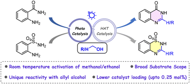 Graphical abstract: Visible light-mediated synthesis of quinazolinones and benzothiadiazine-1,1-dioxides utilizing aliphatic alcohols