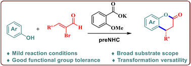 Graphical abstract: Enantioselective synthesis of 4-aryl-3,4-dihydrocoumarins via N-heterocyclic carbene catalyzed β-arylation/cyclization of α-bromoenals