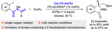 Graphical abstract: Copper-catalyzed asymmetric 1,2-arylboration of enamines: access to chiral borate-containing 3,3′-disubstituted isoindolinones