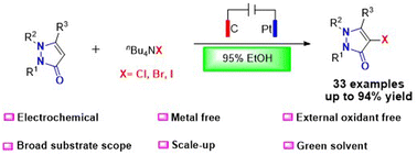 Graphical abstract: Electrochemical oxidative selective halogenation of pyrazolones for the synthesis of 4-halopyrazolones