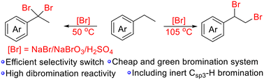 Graphical abstract: Selective 1,1- and 1,2-dibromination of phenylethanes in the presence of NaBr/NaBrO3/H2SO4 as the bromination reagent