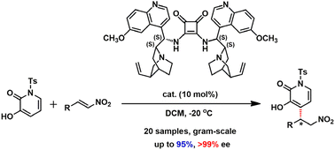 Graphical abstract: Enantioselective Michael addition of 3-hydroxy-2-pyridone to nitroolefins using cinchona-derived bifunctional organocatalysts