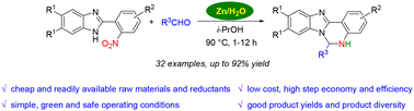 Graphical abstract: Zn/H2O-mediated tandem reductive cyclization of 2-(2-nitrophenyl)-1H-benzo[d]imidazoles with aldehydes to synthesize 5,6-dihydrobenzo[4,5]imidazo[1,2-c]quinazolines