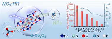 Graphical abstract: High-efficiency ammonia synthesis via electrochemical nitrate reduction over Co3O4 nanoarrays by B doping