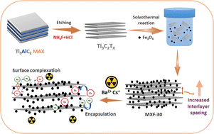 Graphical abstract: Fe3O4-decorated MXene for the effective removal of 133Ba and 137Cs: synthesis, characterization, and optimization via response surface methodology (RSM)