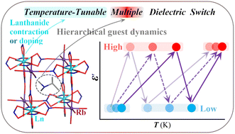 Graphical abstract: Temperature-tunable multiple dielectric switch in hybrid rare-earth perovskites regulated by hierarchical guest dynamics, lanthanide contraction and doping