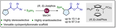 Graphical abstract: Copper catalyzed diastereoselective and enantioselective hydroborylation of cyclopentenylcarboxyesters