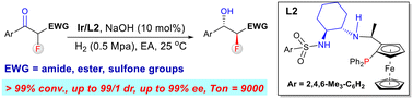 Graphical abstract: Dynamic kinetic resolution of α-F-β-ketone amides (esters) via Ir/f-diaphos-catalyzed asymmetric hydrogenation