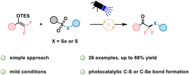 Graphical abstract: Visible-light-promoted synthesis of α,α-difluoro-β-keto-thio(seleno)ethers from thio(seleno)sulfonates and difluoroenoxysilanes