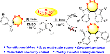 Graphical abstract: Divergent synthesis of polythioindoles using elemental sulfur as the polysulfur source under metal-free conditions